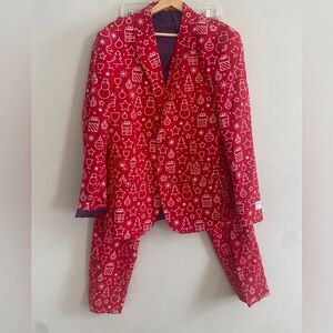 OppoSuits Christmas Holiday Red White Suit Blazer And Pants Size 42